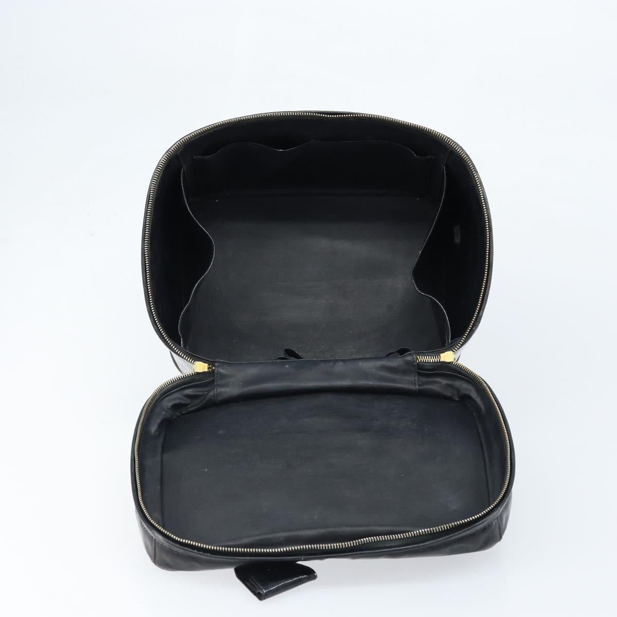CHANEL Vanity Pouch Patent leather Black Gold CC Auth bs33674
