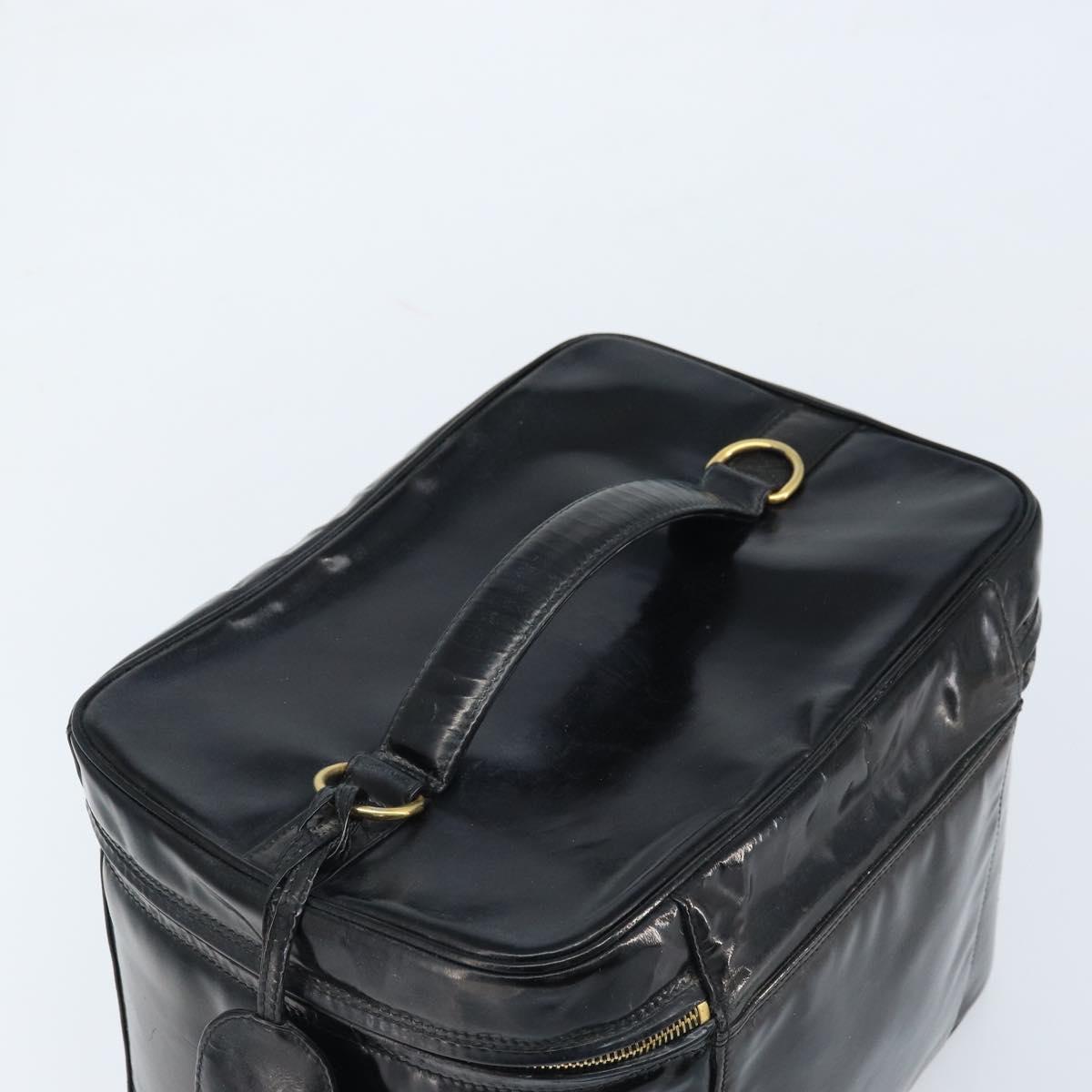 CHANEL Vanity Pouch Patent leather Black Gold CC Auth bs33674