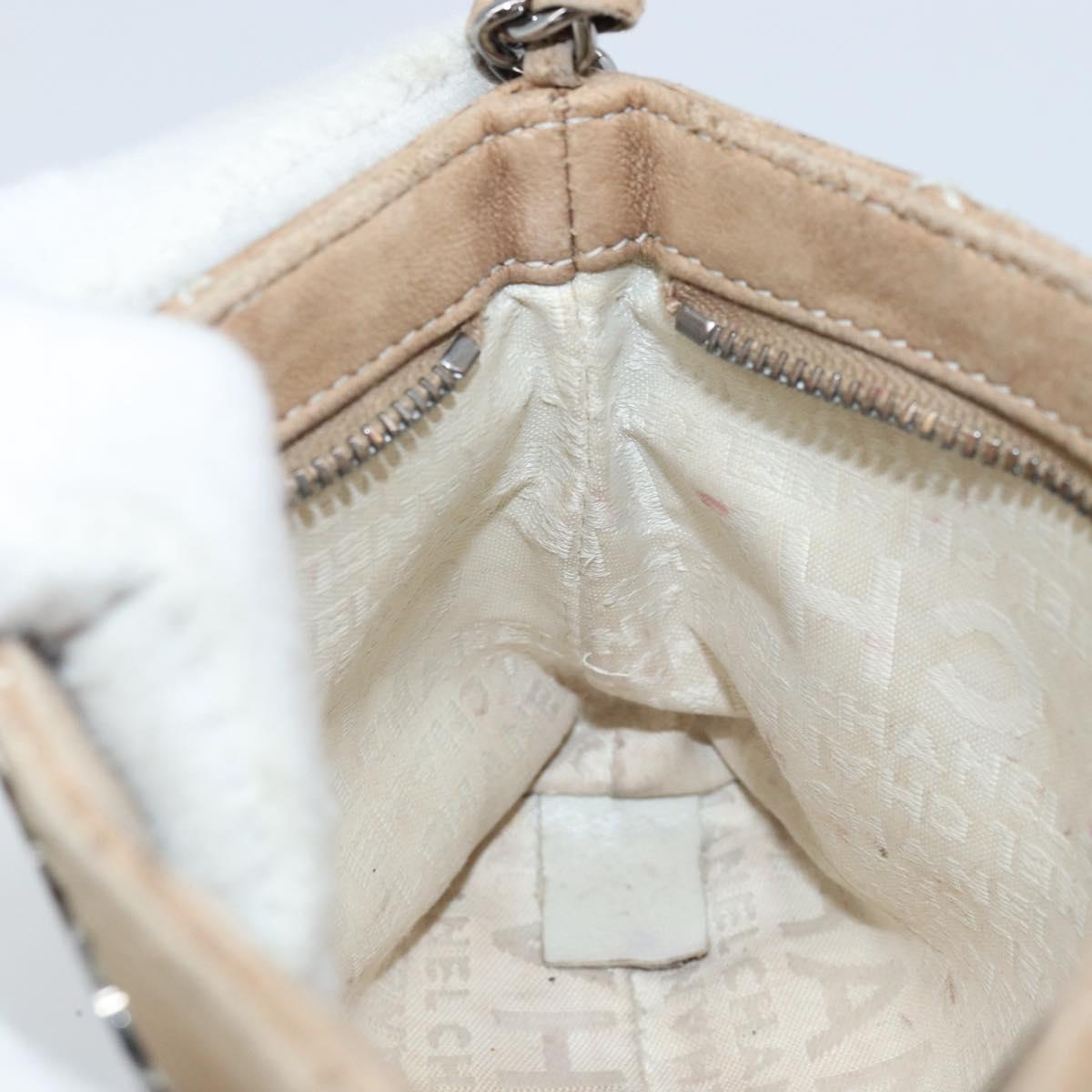 CHANEL Matelasse Accessory Pouch Leather Beige Silver CC Auth bs33676