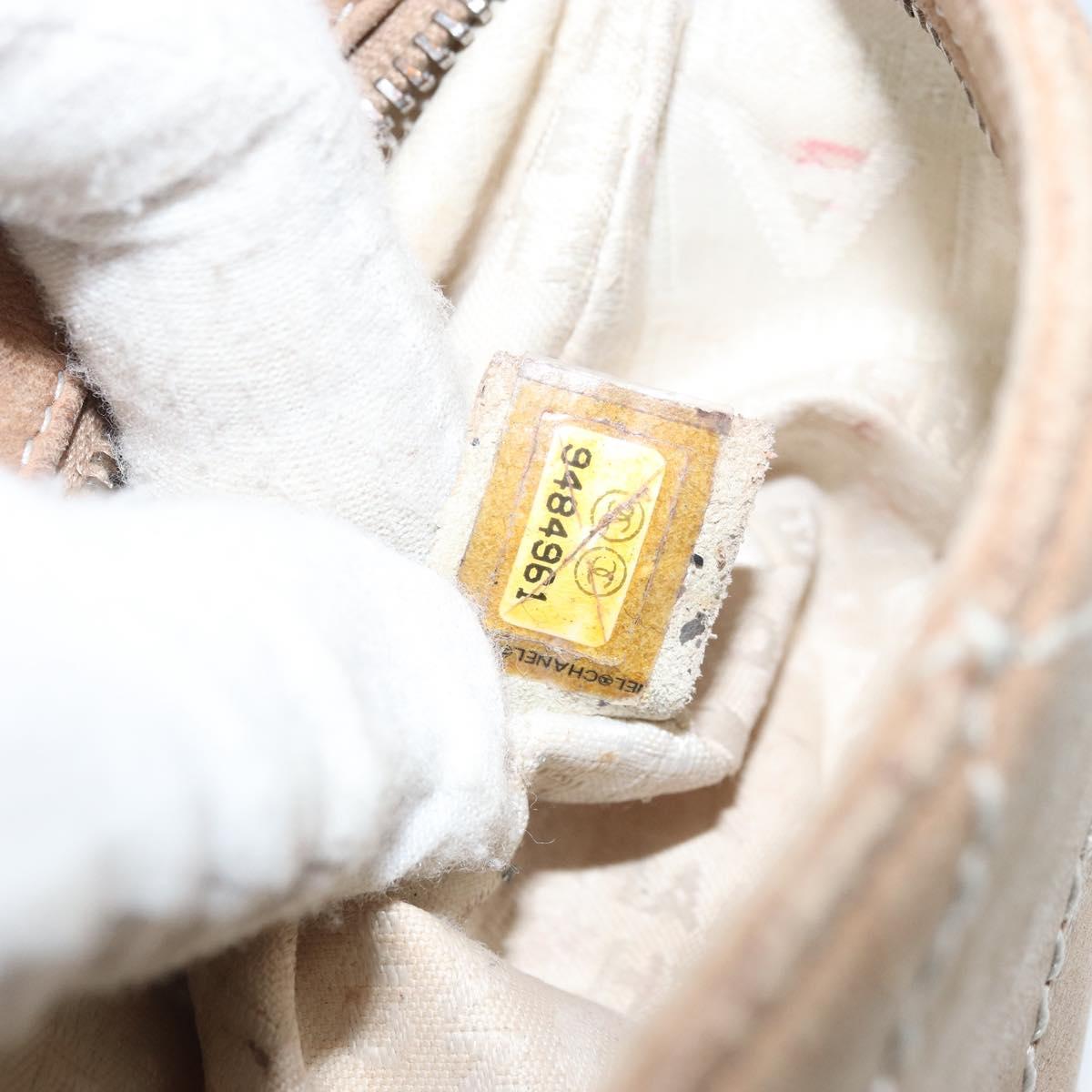 CHANEL Matelasse Accessory Pouch Leather Beige Silver CC Auth bs33676