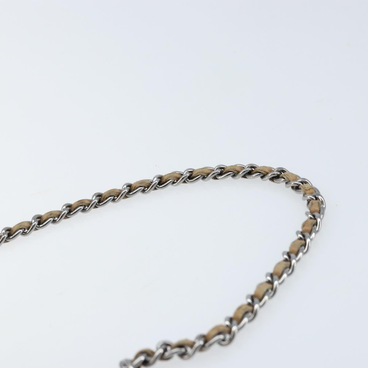 CHANEL Matelasse Accessory Pouch Leather Beige Silver CC Auth bs33676