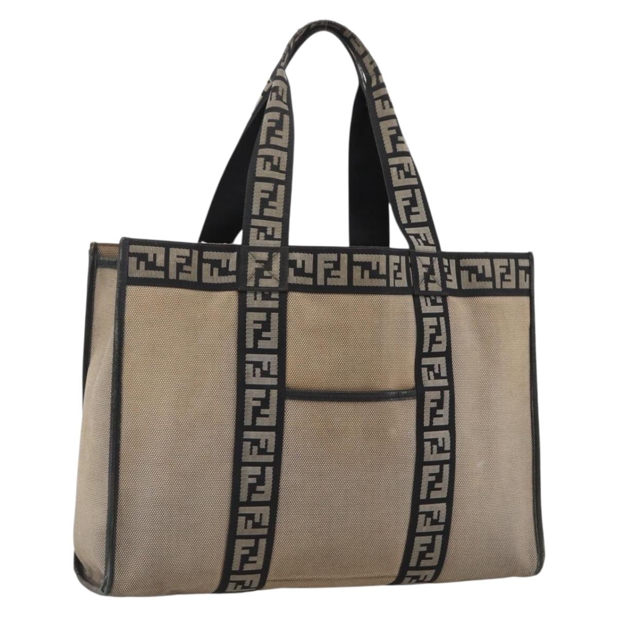 FENDI Tote Bag Canvas Brown Silver Auth bs33677