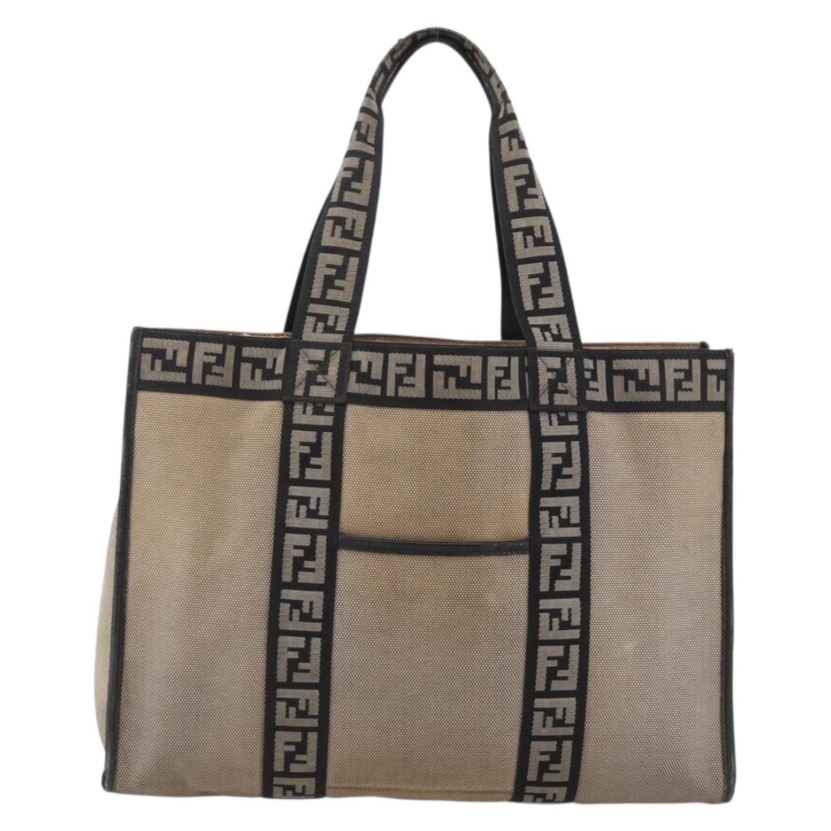 FENDI Tote Bag Canvas Brown Silver Auth bs33677