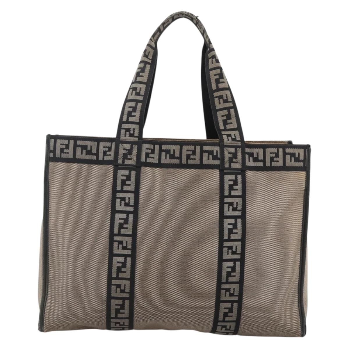 FENDI Tote Bag Canvas Brown Silver Auth bs33677