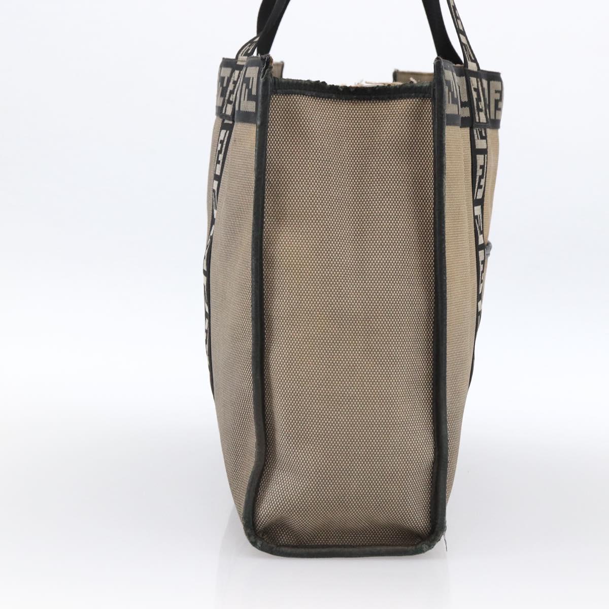 FENDI Tote Bag Canvas Brown Silver Auth bs33677