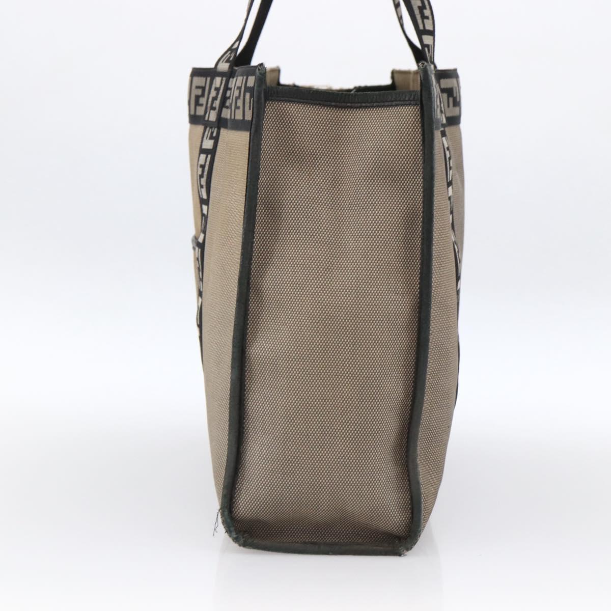 FENDI Tote Bag Canvas Brown Silver Auth bs33677