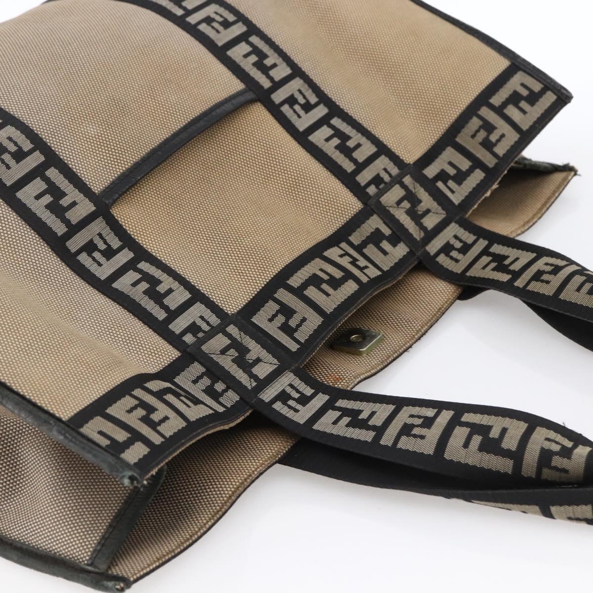 FENDI Tote Bag Canvas Brown Silver Auth bs33677