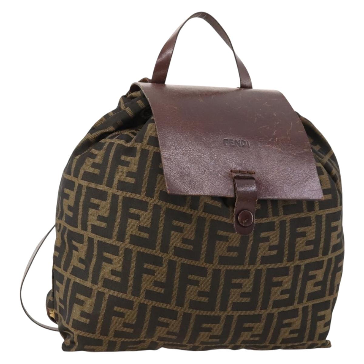 FENDI Zucca Canvas Backpack Brown Black Auth bs33678