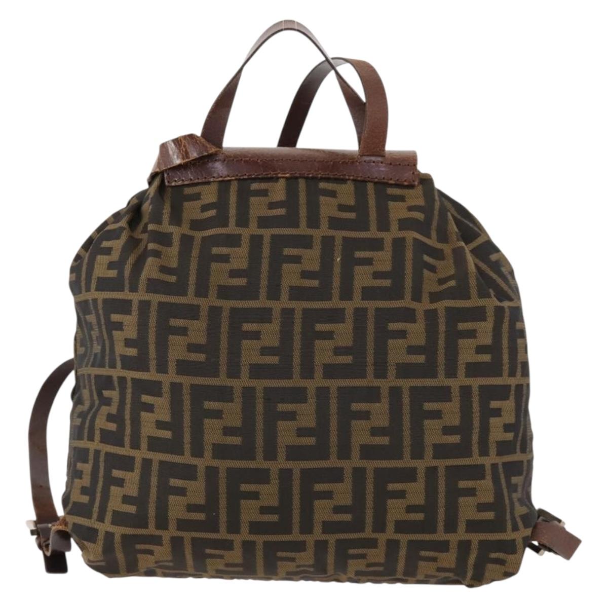 FENDI Zucca Canvas Backpack Brown Black Auth bs33678