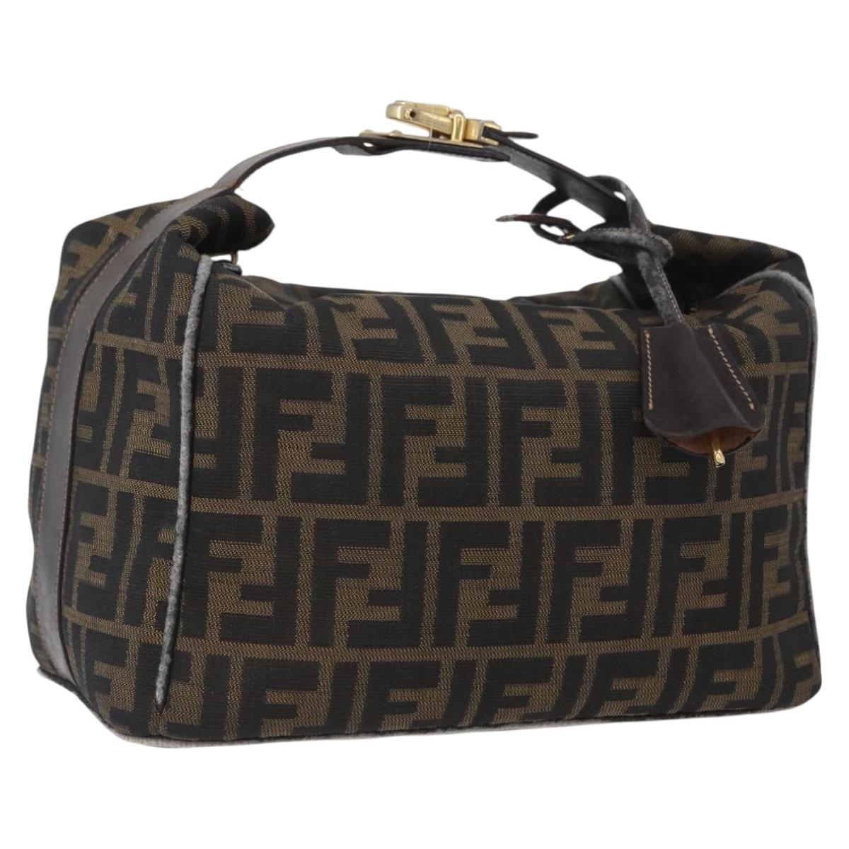 FENDI Zucca Canvas Hand Bag Black Brown Auth bs33679