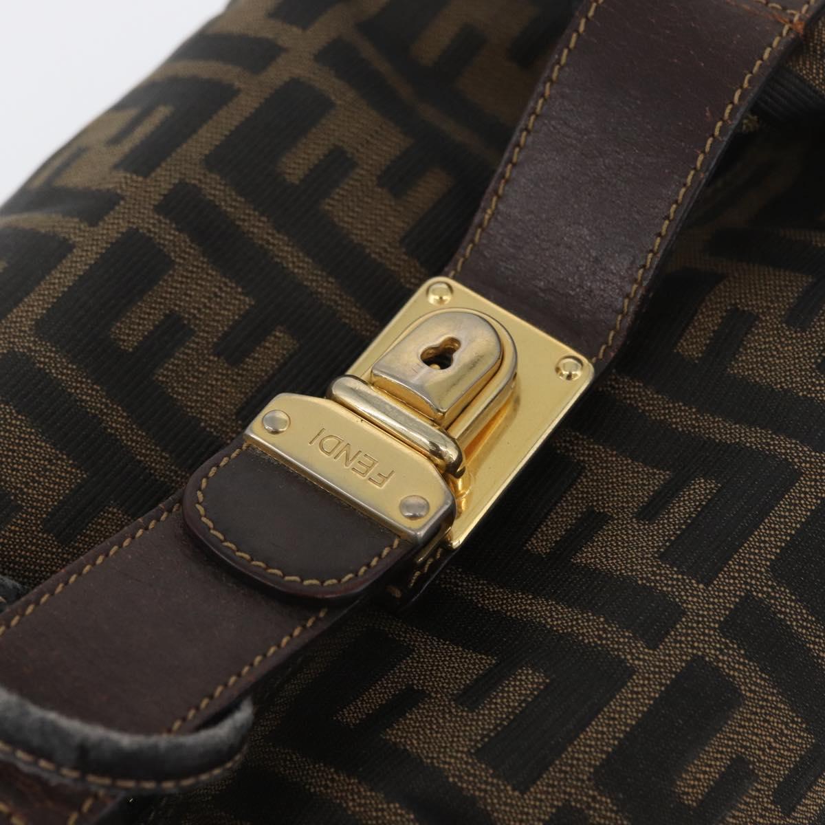 FENDI Zucca Canvas Hand Bag Black Brown Auth bs33679