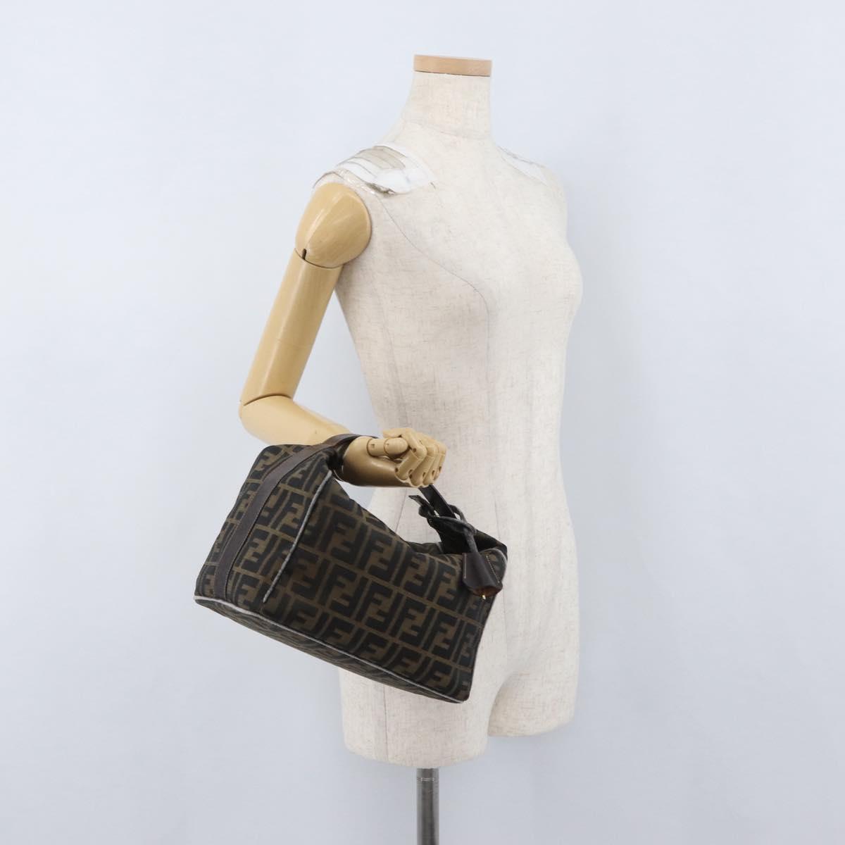 FENDI Zucca Canvas Hand Bag Black Brown Auth bs33679