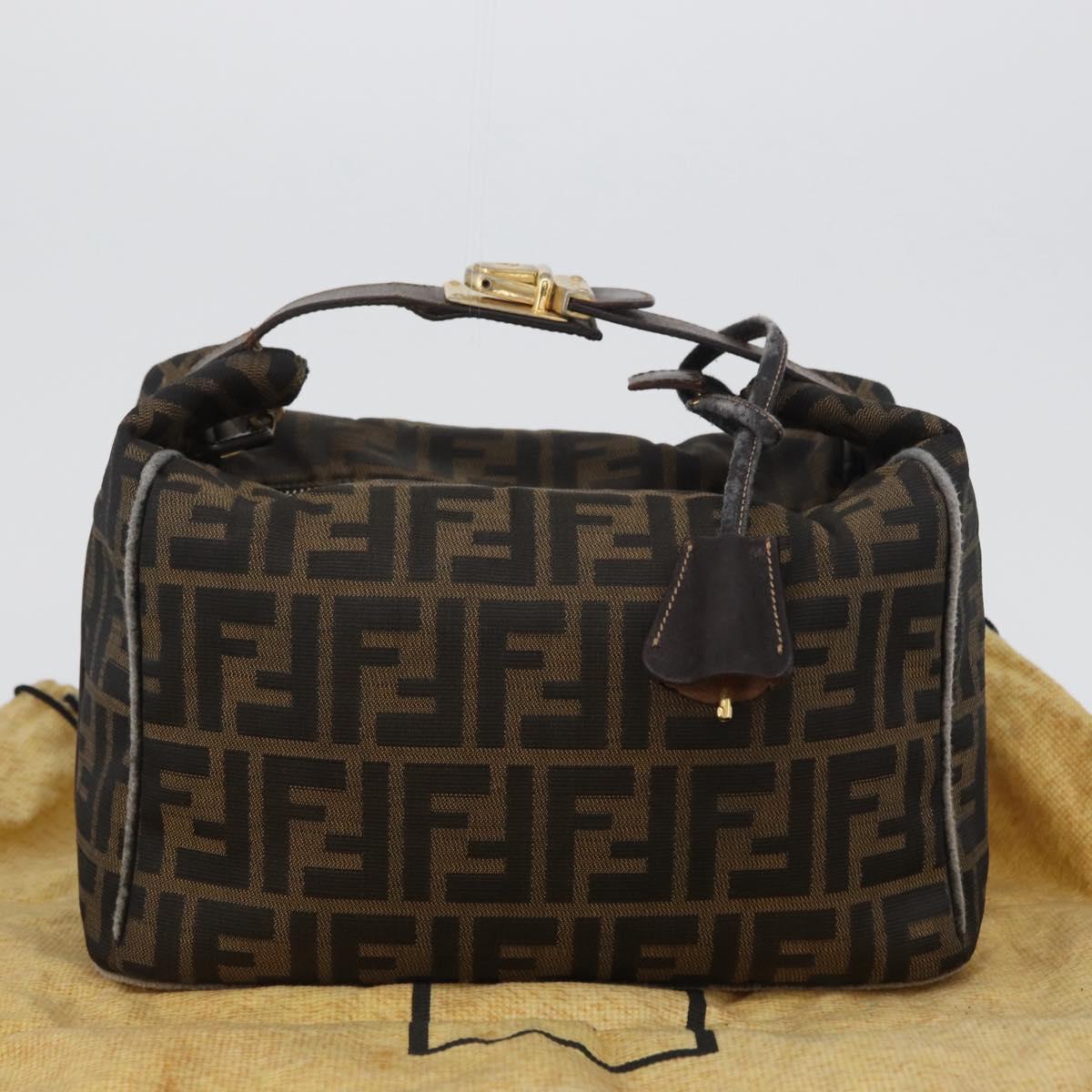 FENDI Zucca Canvas Hand Bag Black Brown Auth bs33679