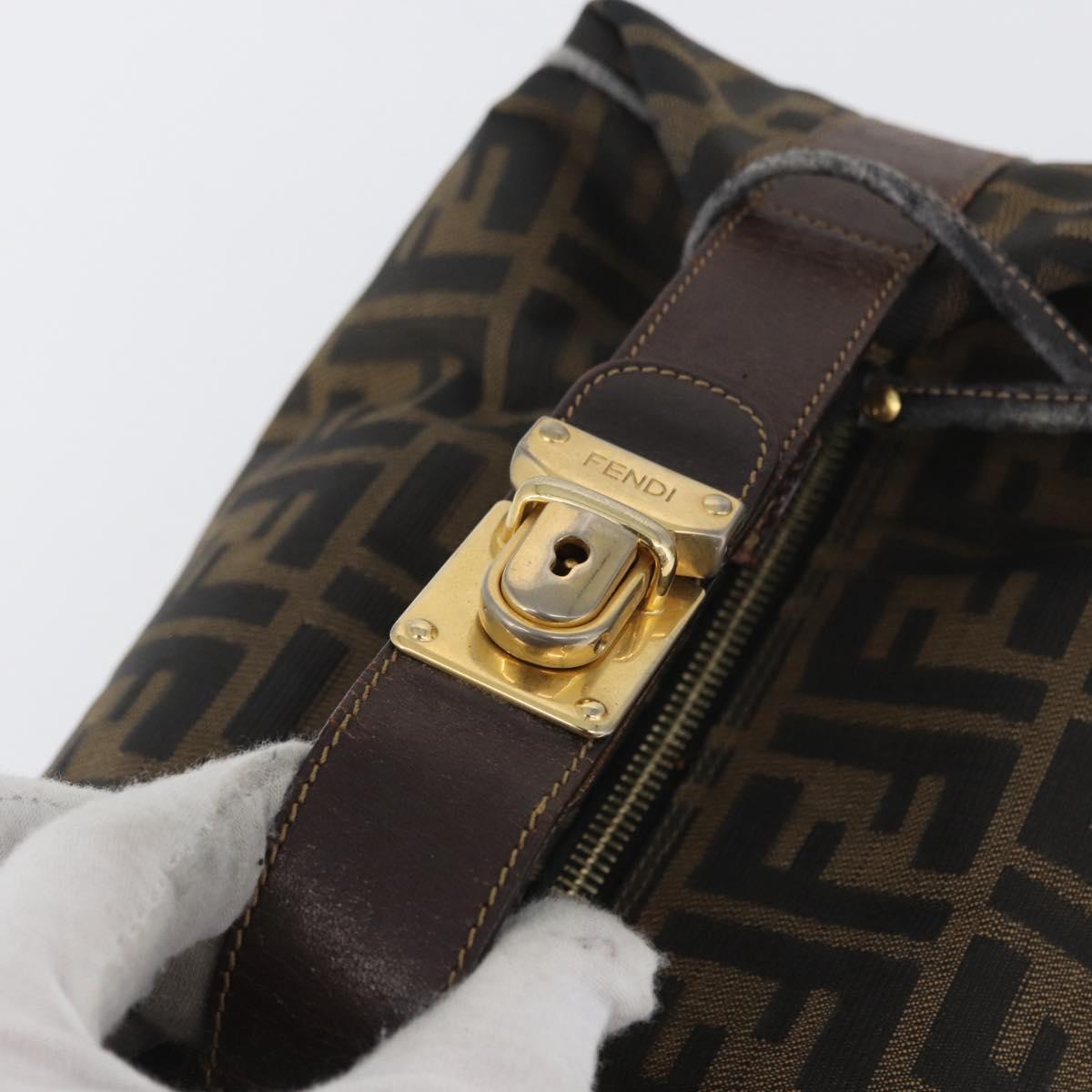 FENDI Zucca Canvas Hand Bag Black Brown Auth bs33679
