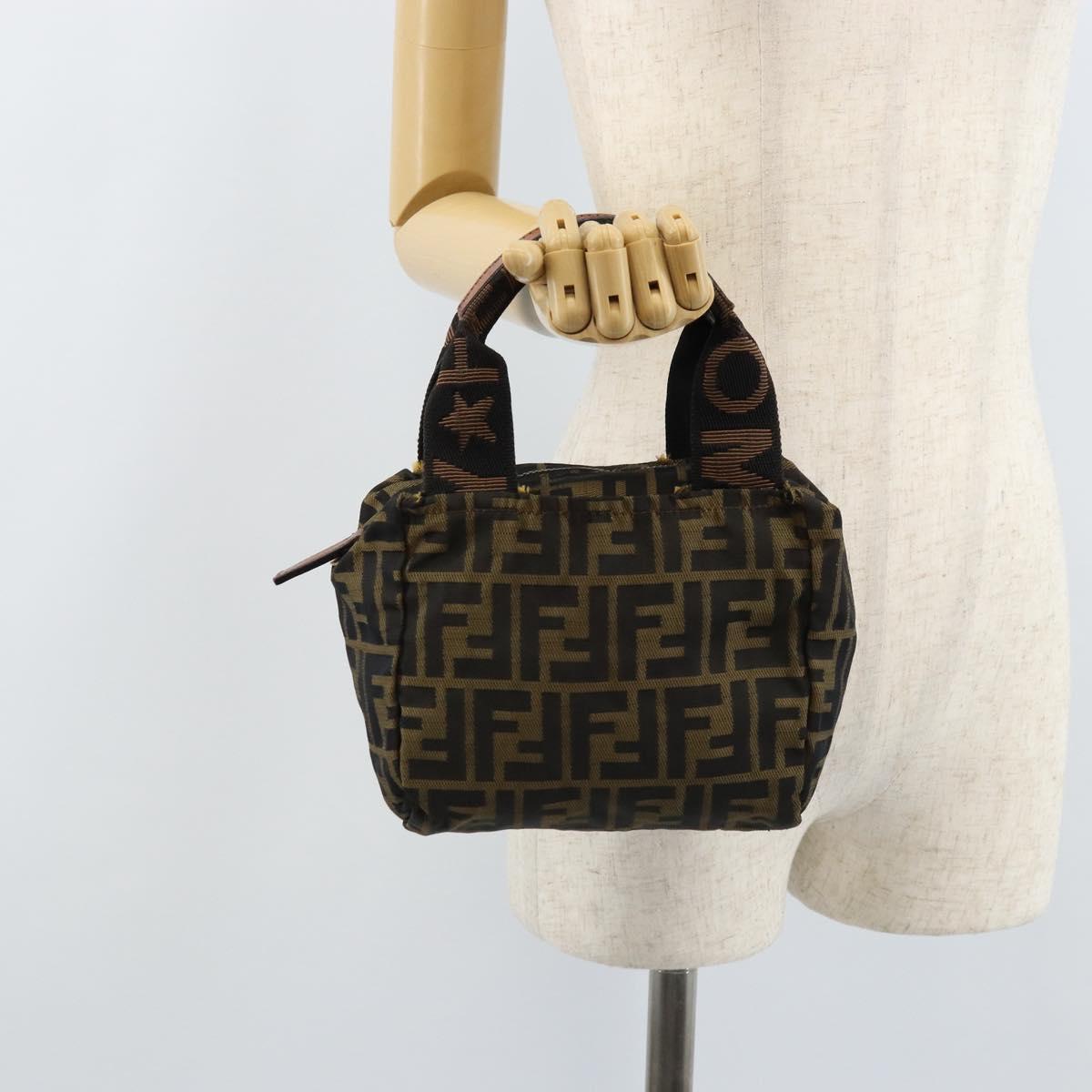 FENDI Zucca Canvas Hand Bag Black Brown Auth bs33680