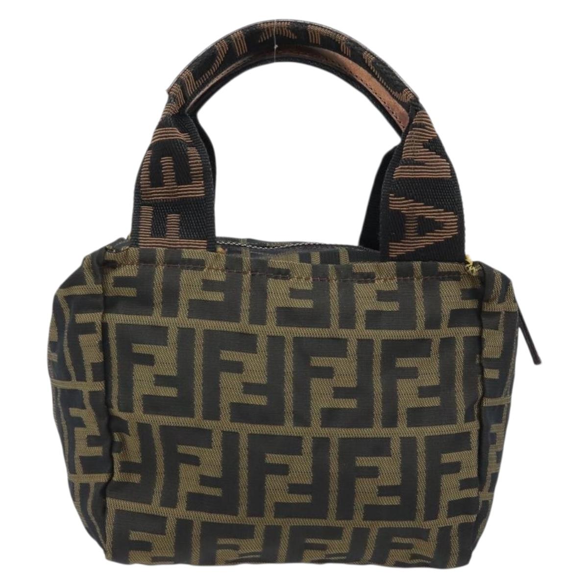 FENDI Zucca Canvas Hand Bag Black Brown Auth bs33680