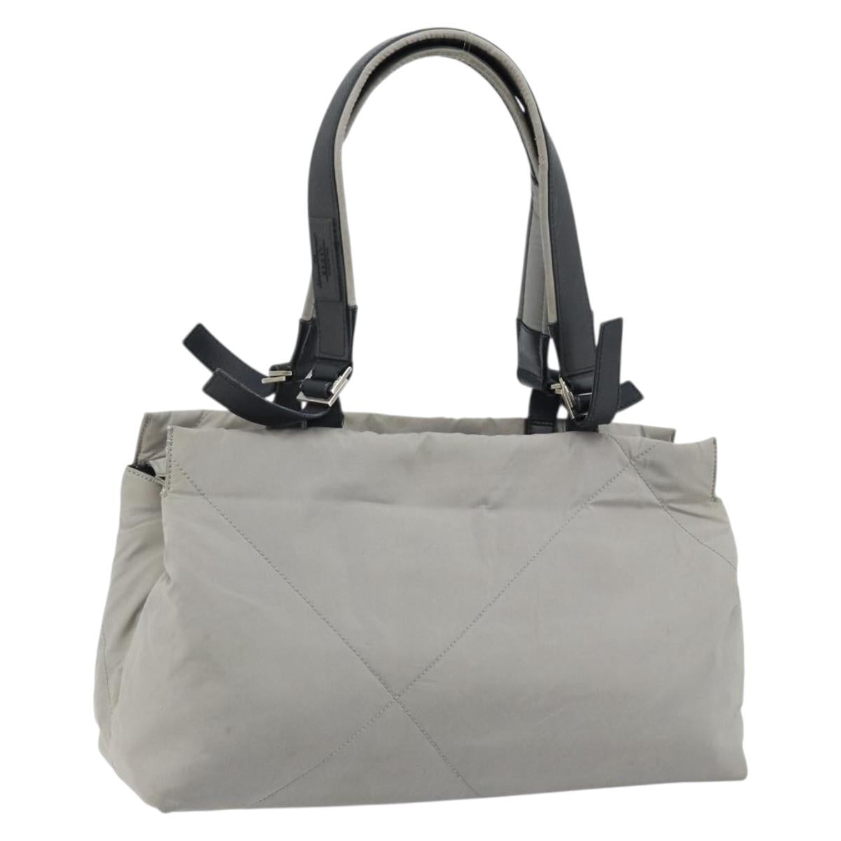 Salvatore Ferragamo Hand Bag Nylon Gray Silver Auth bs33681