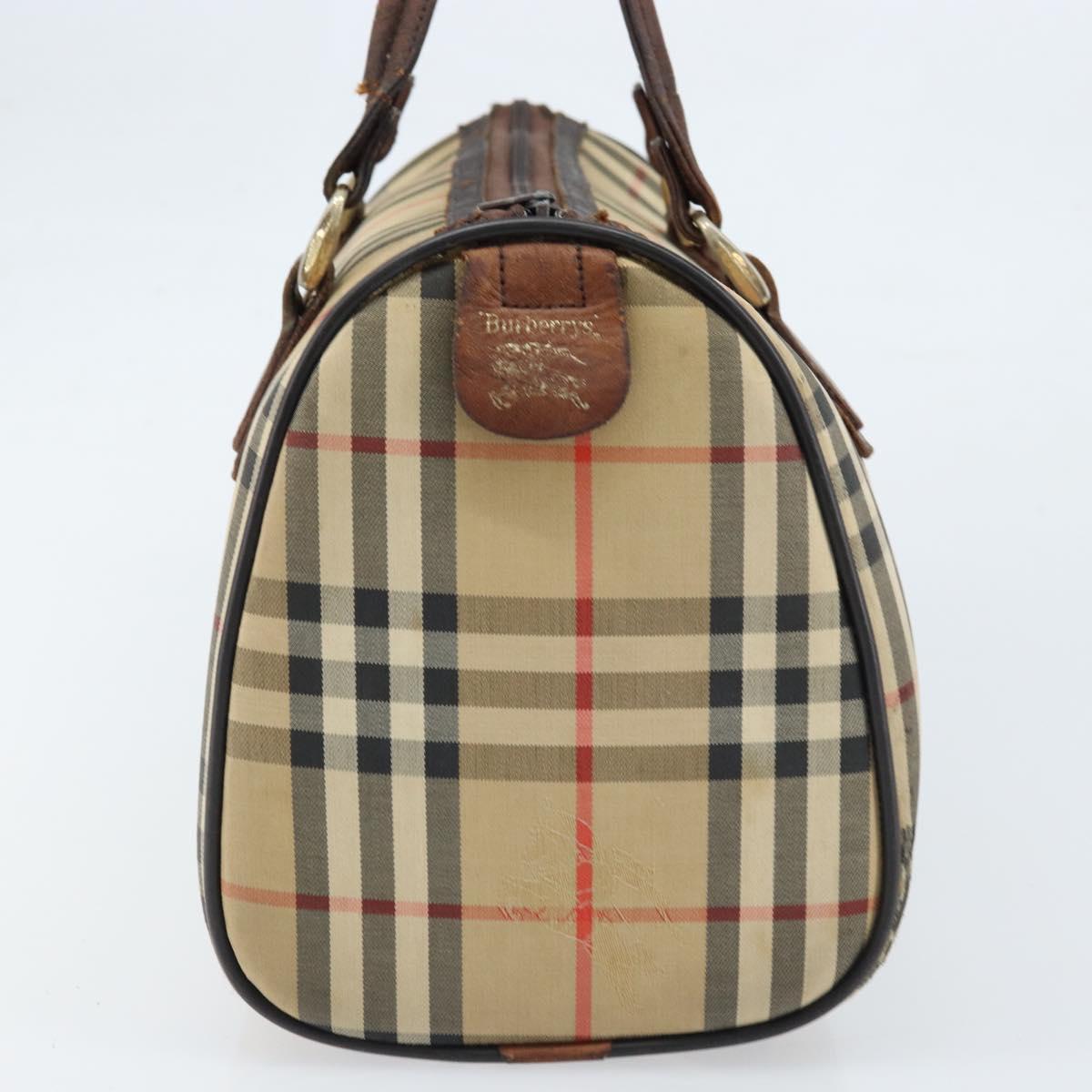 Burberrys Nova Check Hand Bag Canvas Beige Gold Auth bs33687