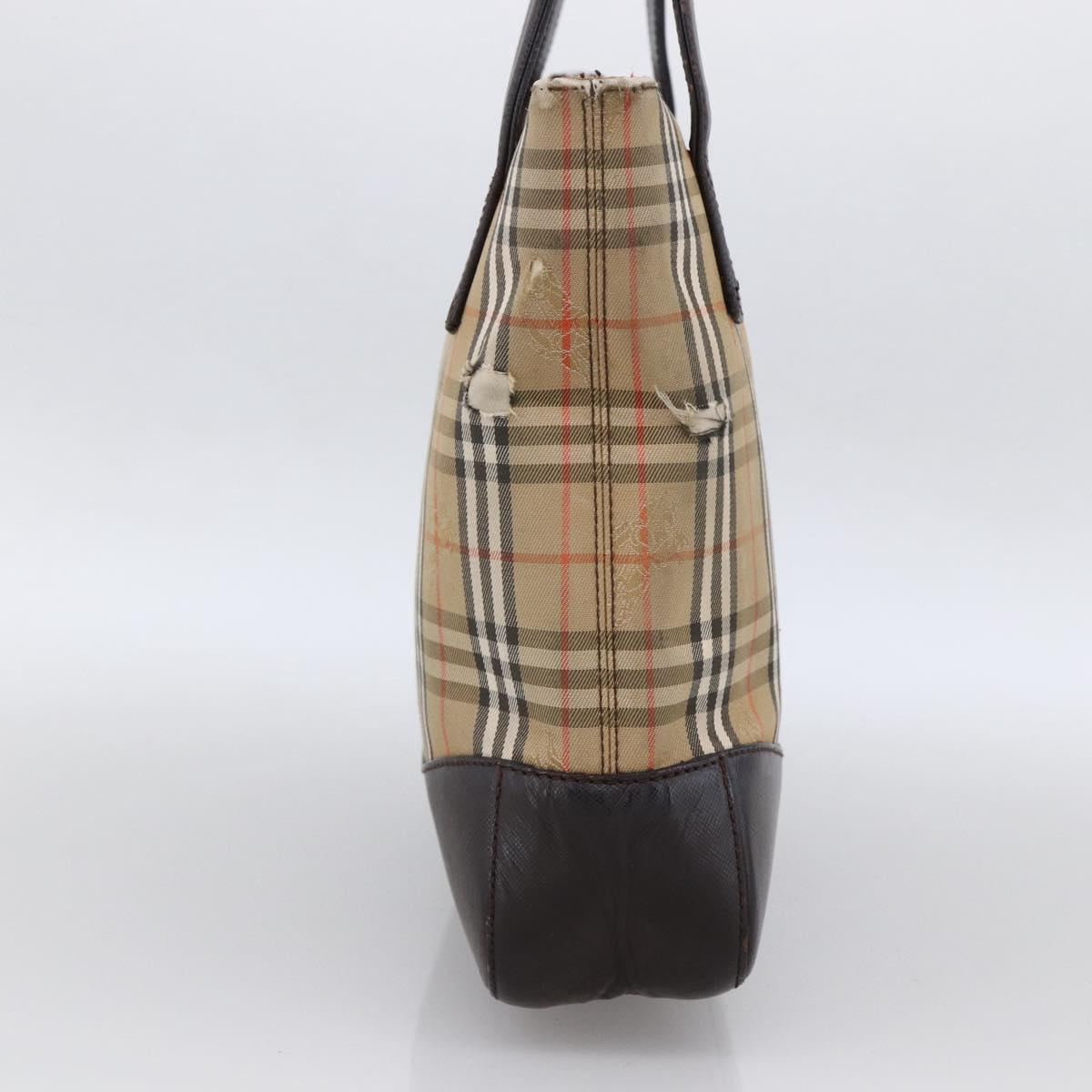 BURBERRY Nova Check Hand Bag Canvas Beige Gold Auth bs33688