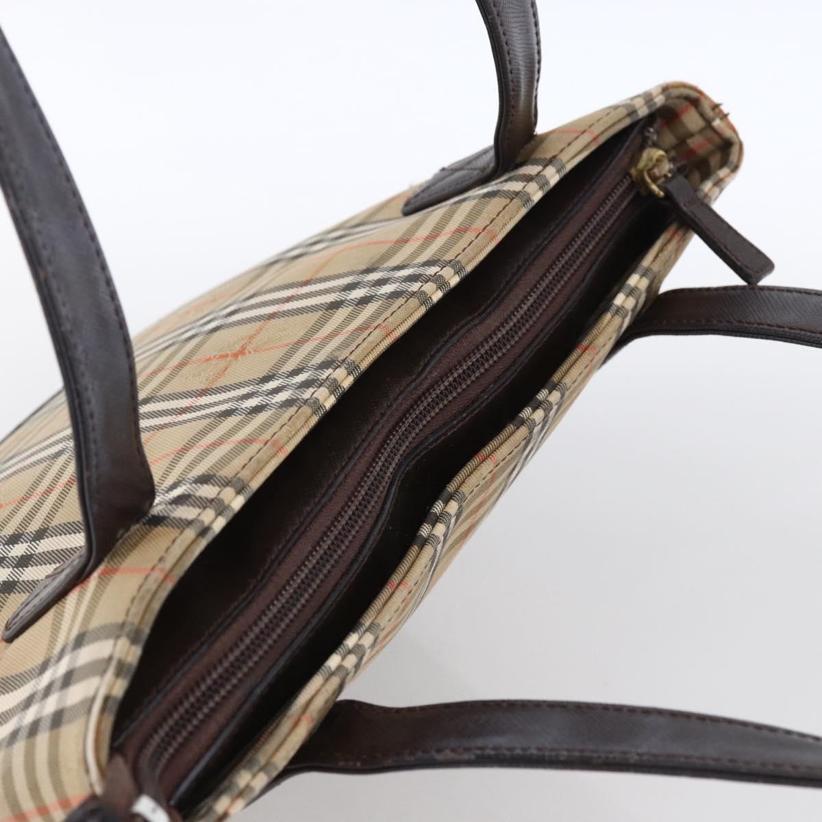 BURBERRY Nova Check Hand Bag Canvas Beige Gold Auth bs33688
