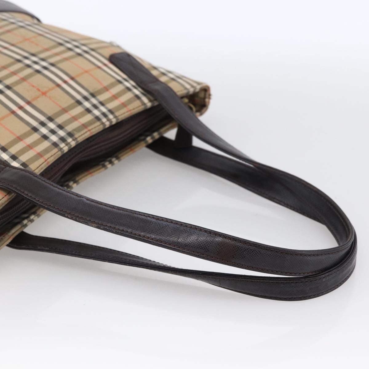 BURBERRY Nova Check Hand Bag Canvas Beige Gold Auth bs33688