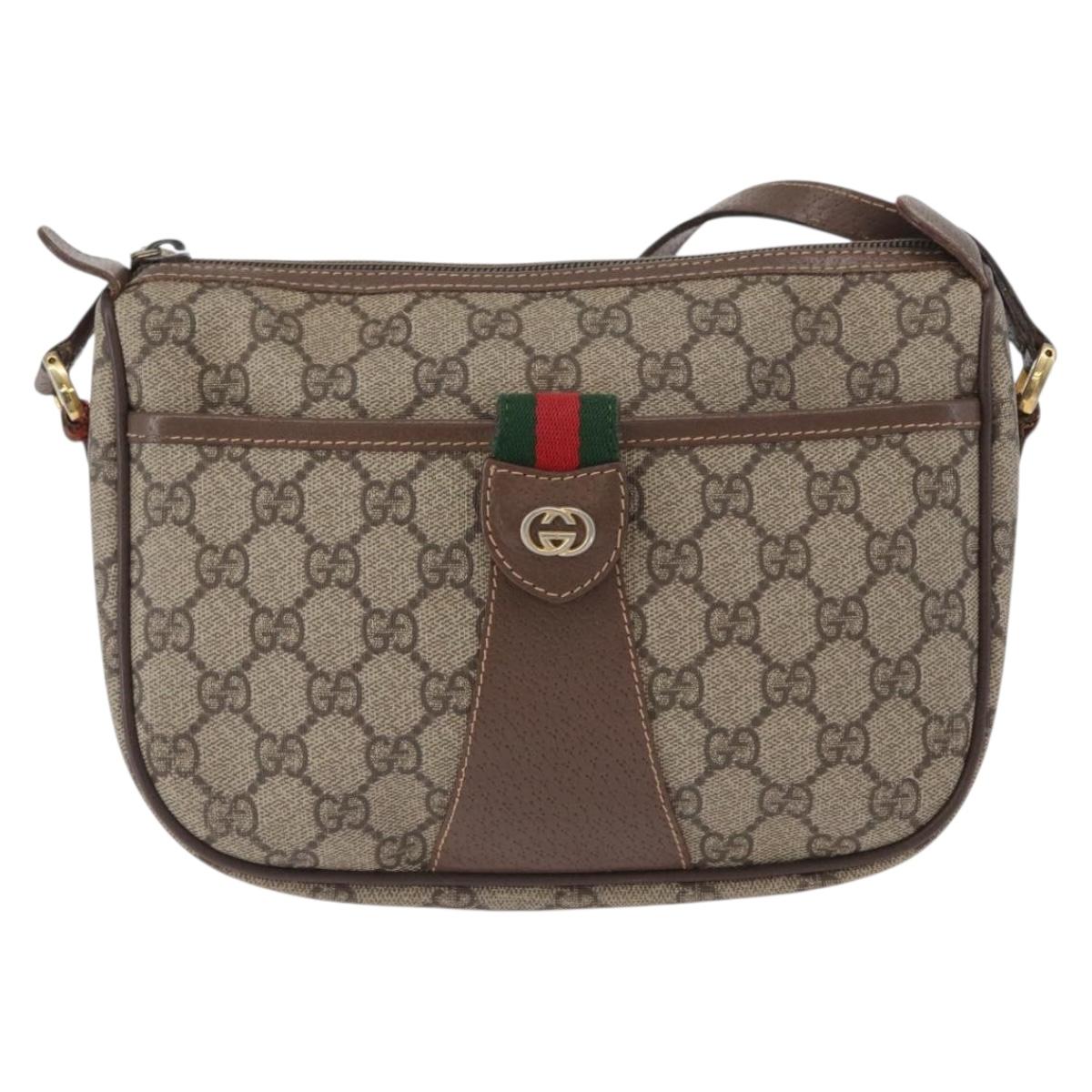 GUCCI GG Supreme Web Sherry Line Bag PVC Beige Gold 001 754 6177 Auth bs33691