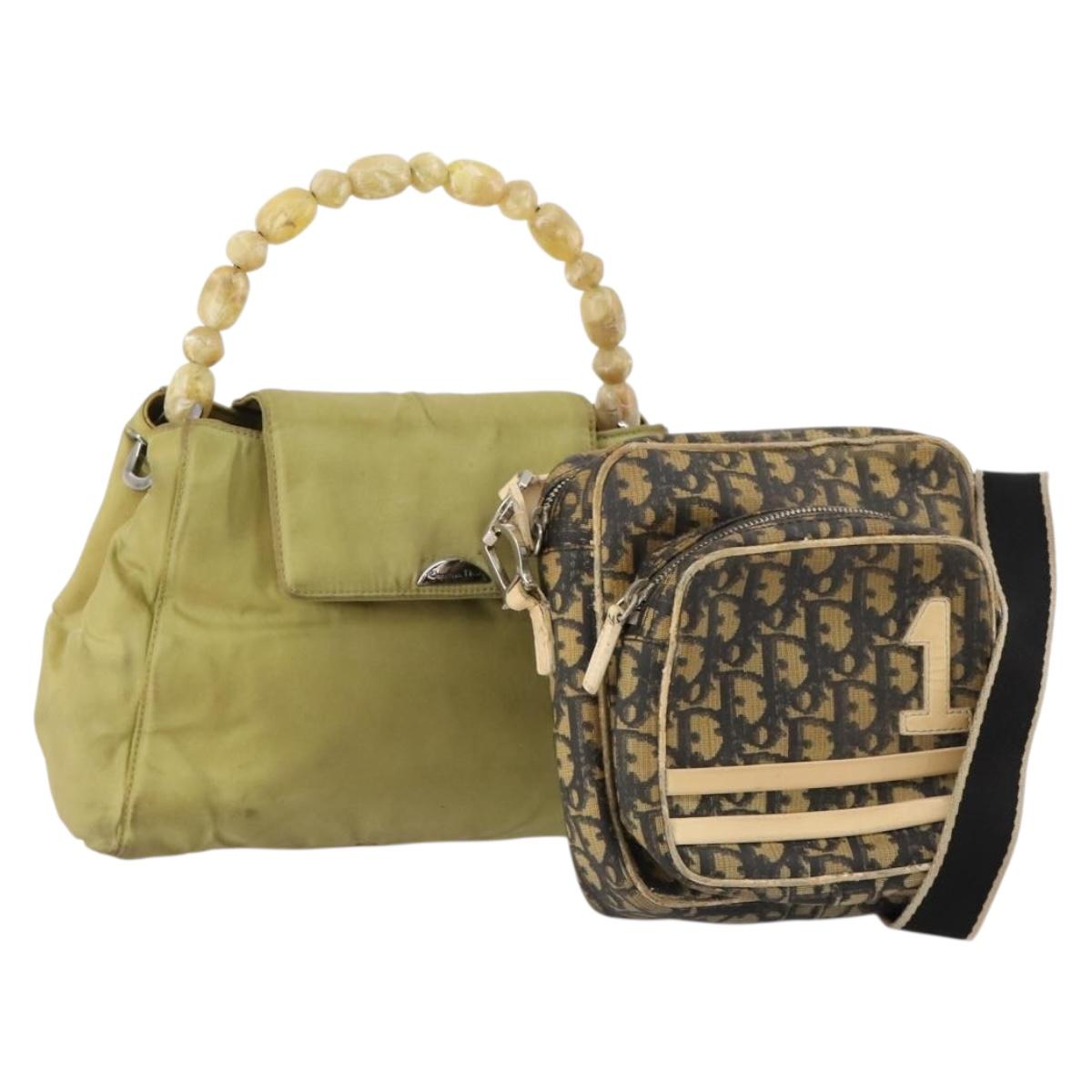 Christian Dior Trotter Canvas Hand Bag Nylon 2 Set Green Navy Auth bs33699