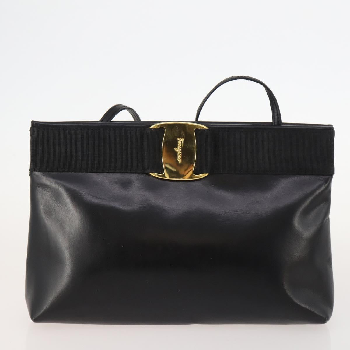 Salvatore Ferragamo Shoulder Bag Leather 2 Set Black Auth bs33700