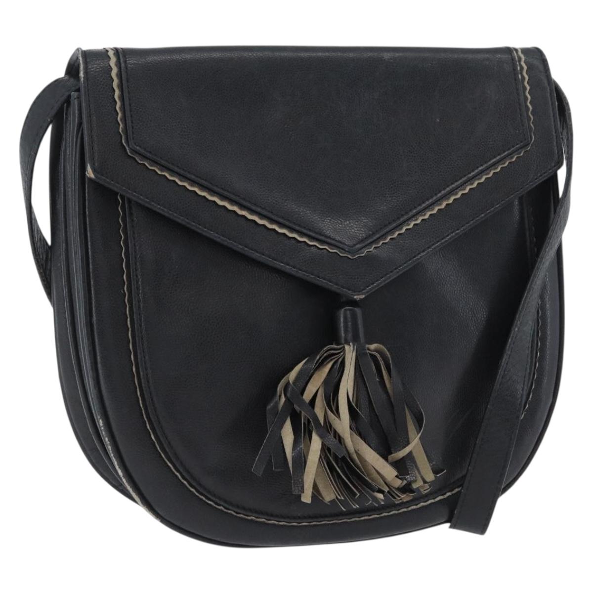SAINT LAURENT Shoulder Bag Leather Black Silver Auth bs33702
