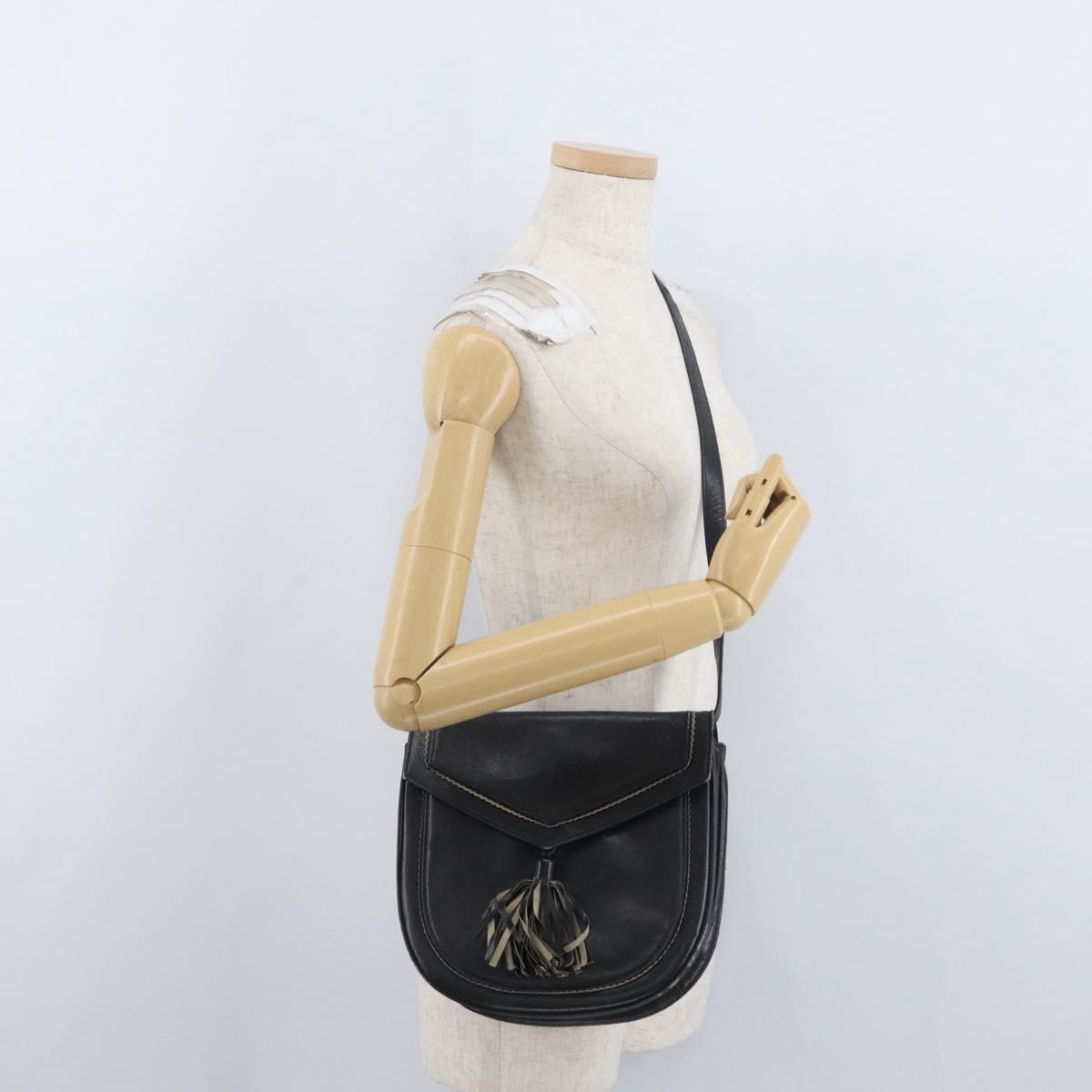 SAINT LAURENT Shoulder Bag Leather Black Silver Auth bs33702