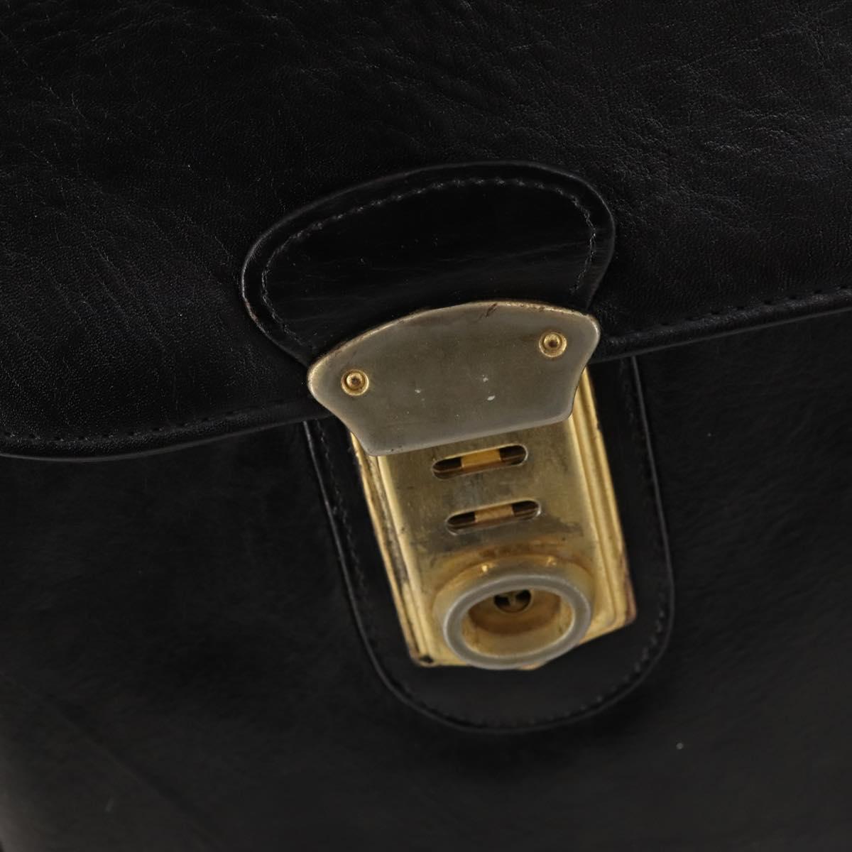 VERSACE Business Bag Leather Black Gold Auth bs33703