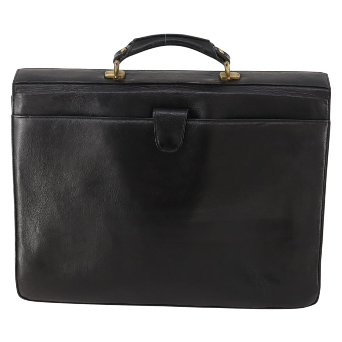 VERSACE Business Bag Leather Black Gold Auth bs33703