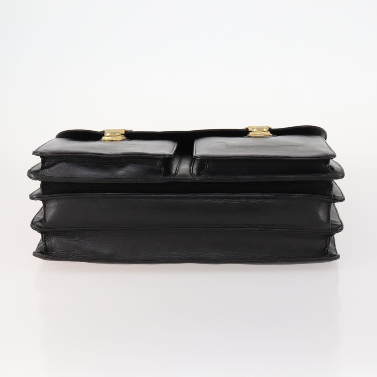 VERSACE Business Bag Leather Black Gold Auth bs33703