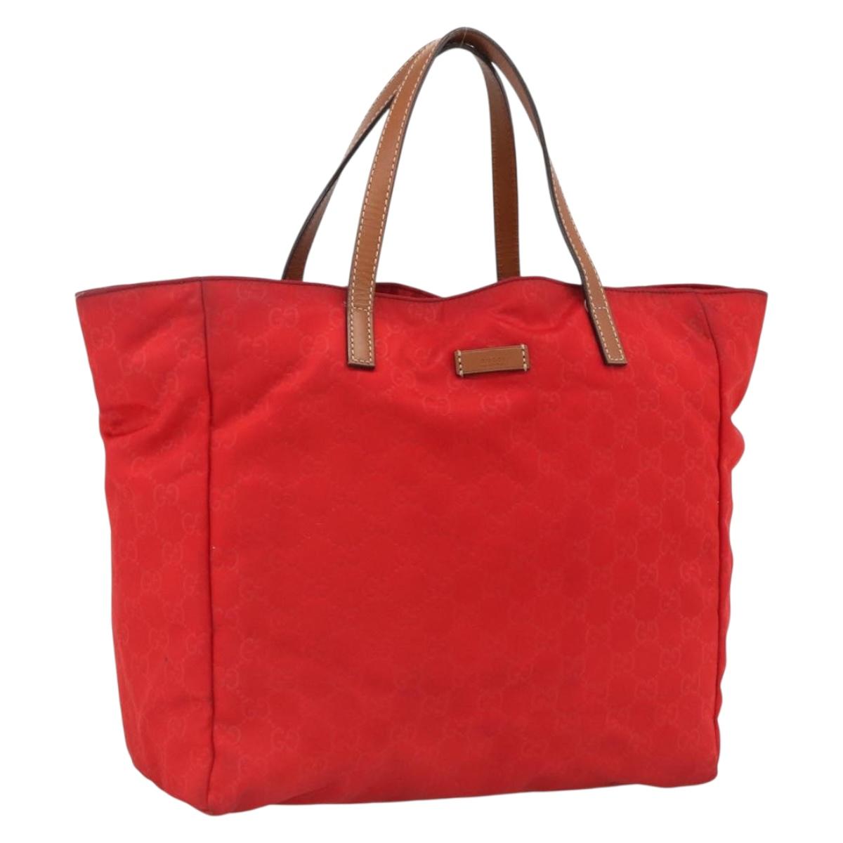 GUCCI GG Canvas Tote Bag Nylon Gold Red 282439 Auth bs33704