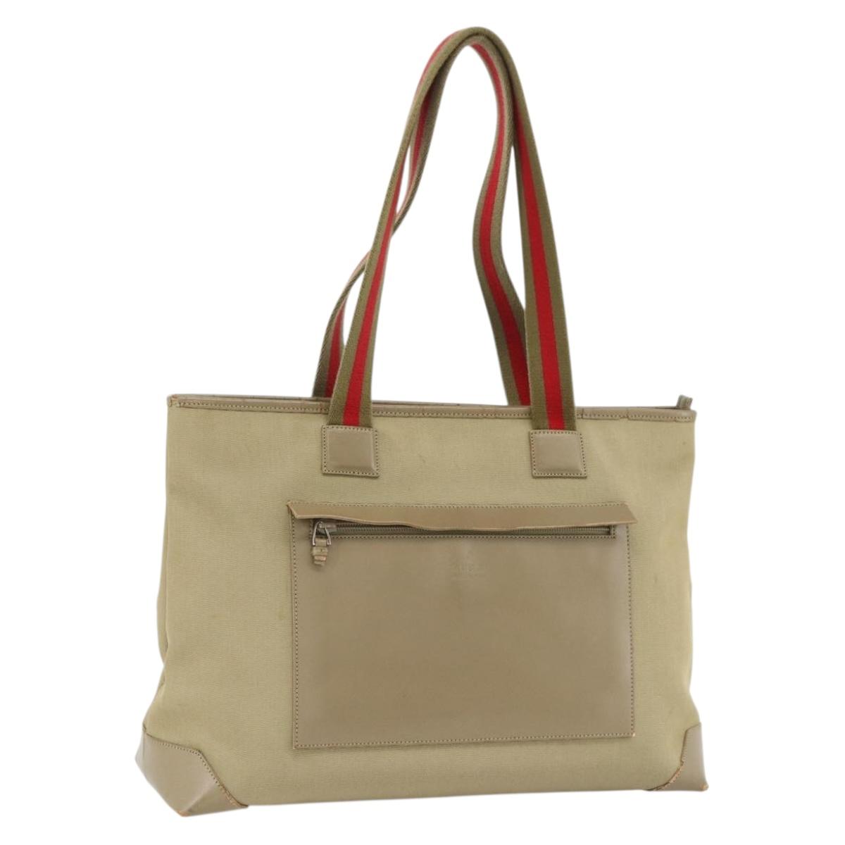 GUCCI Tote Bag Canvas Beige Khaki Red 019 0426 3444 Auth bs33705