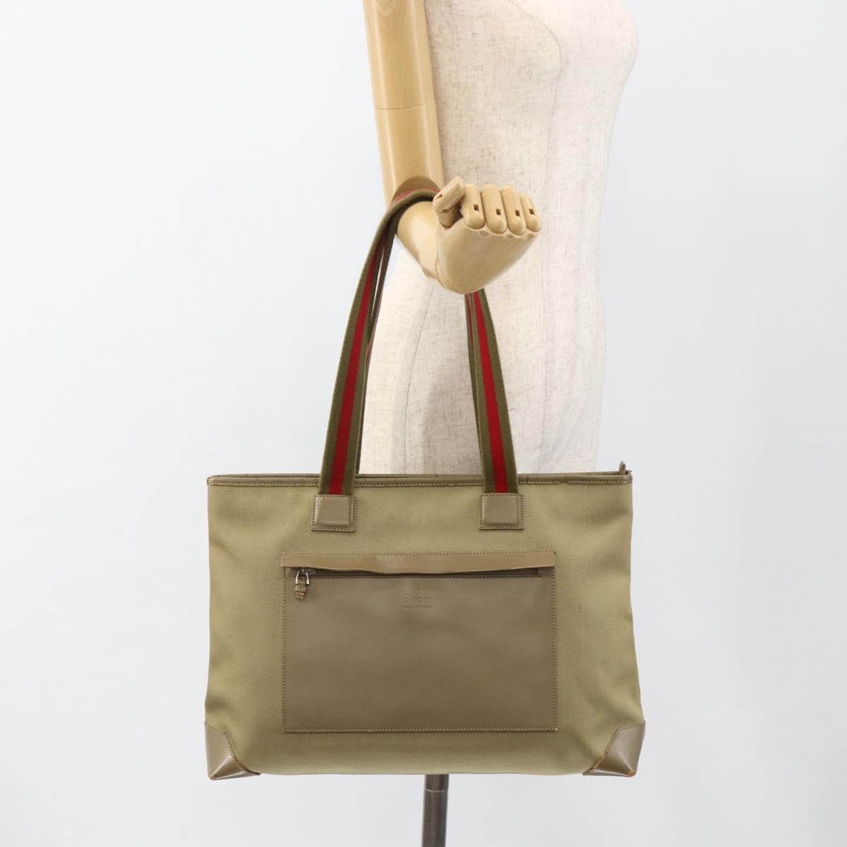 GUCCI Tote Bag Canvas Beige Khaki Red 019 0426 3444 Auth bs33705
