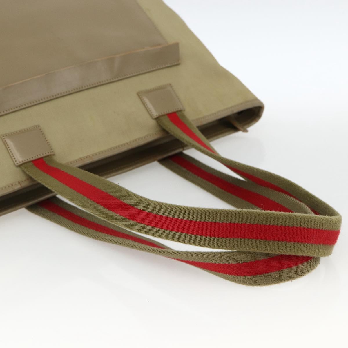 GUCCI Tote Bag Canvas Beige Khaki Red 019 0426 3444 Auth bs33705