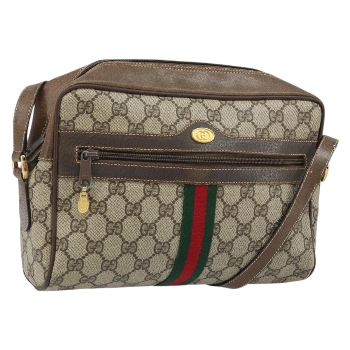 GUCCI GG Supreme Web Sherry Line Bag PVC Beige Gold 904 02 005 Auth bs33706