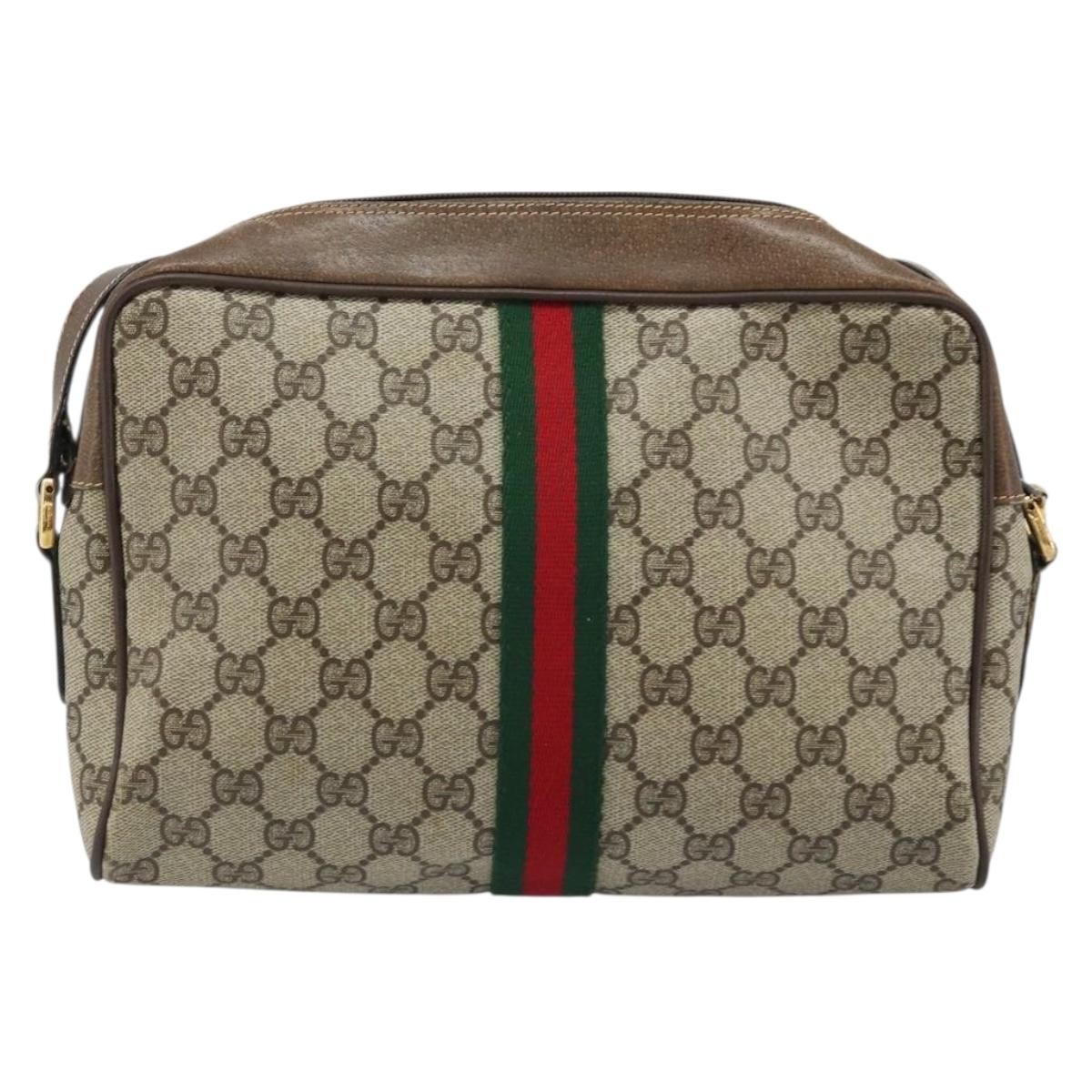 GUCCI GG Supreme Web Sherry Line Bag PVC Beige Gold 904 02 005 Auth bs33706