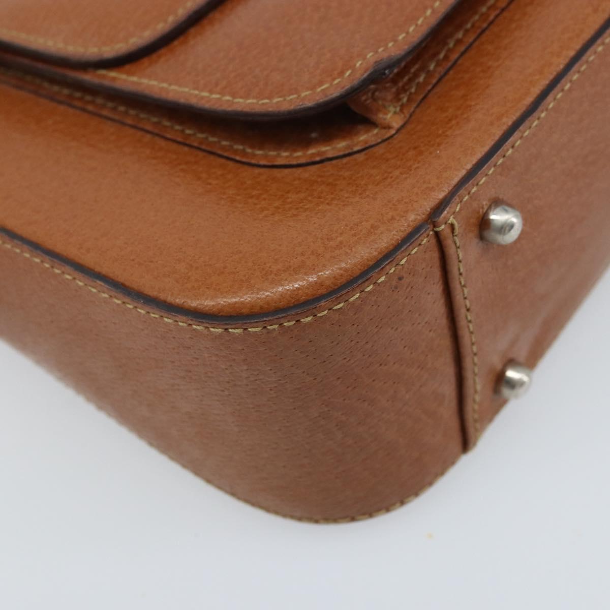 GUCCI Hand Bag Leather 2way Brown Silver Auth bs33707