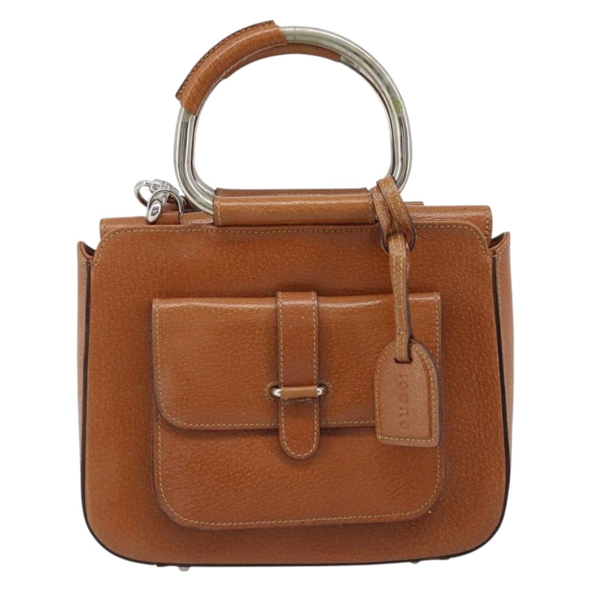 GUCCI Hand Bag Leather 2way Brown Silver Auth bs33707