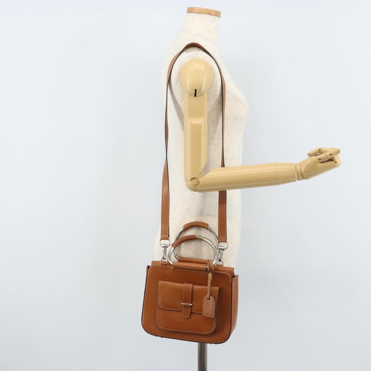GUCCI Hand Bag Leather 2way Brown Silver Auth bs33707