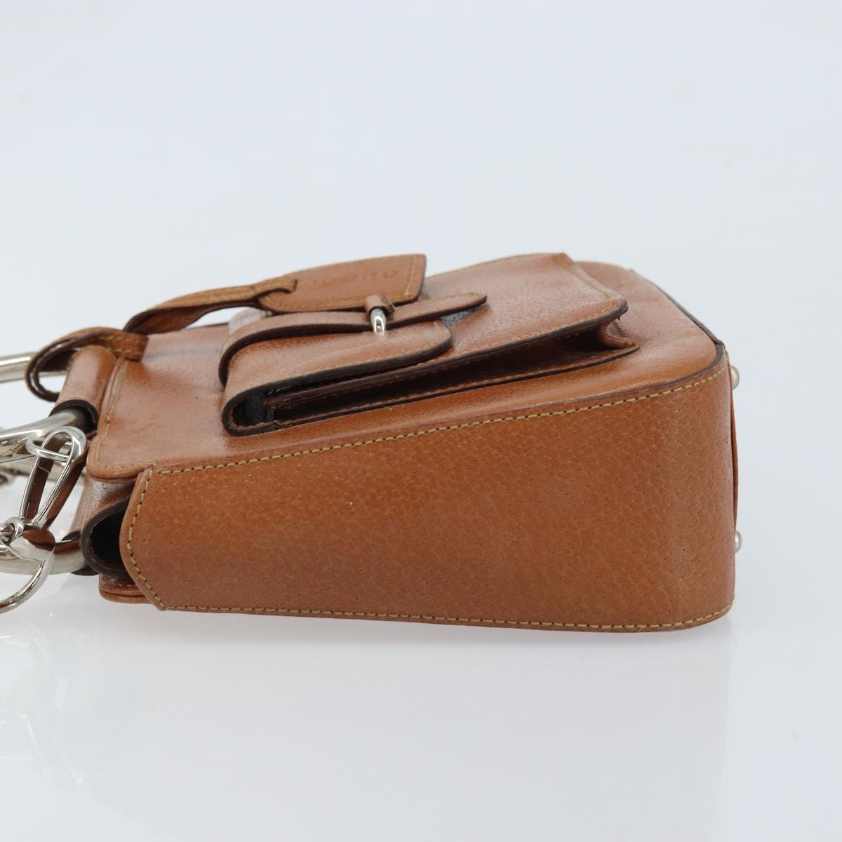 GUCCI Hand Bag Leather 2way Brown Silver Auth bs33707
