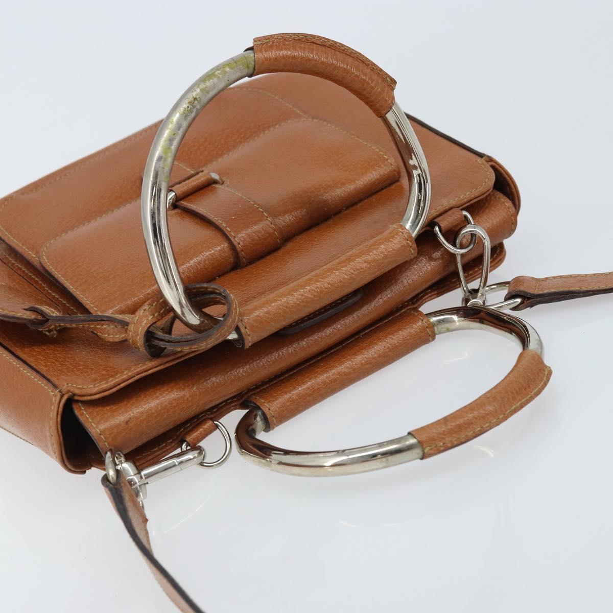 GUCCI Hand Bag Leather 2way Brown Silver Auth bs33707