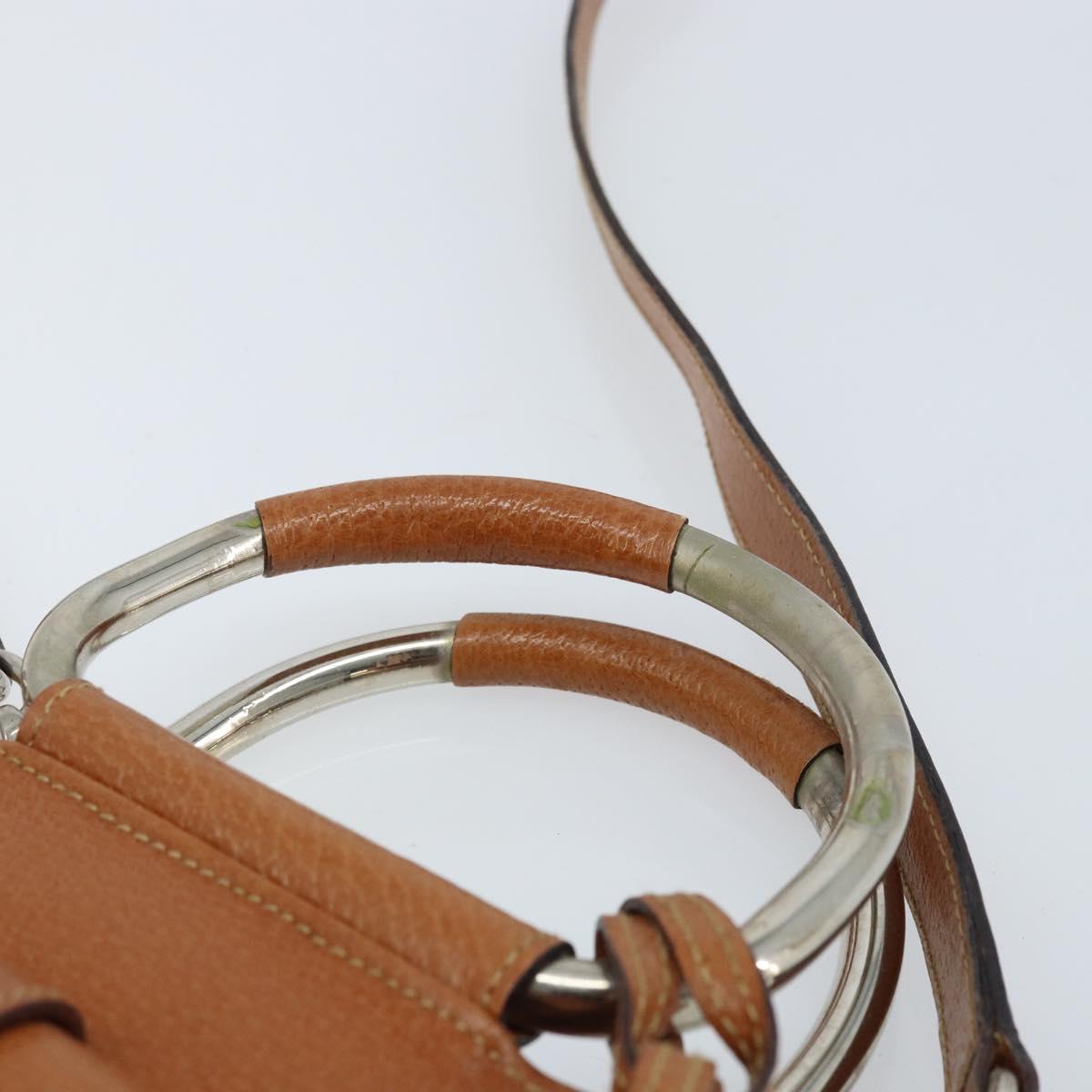 GUCCI Hand Bag Leather 2way Brown Silver Auth bs33707