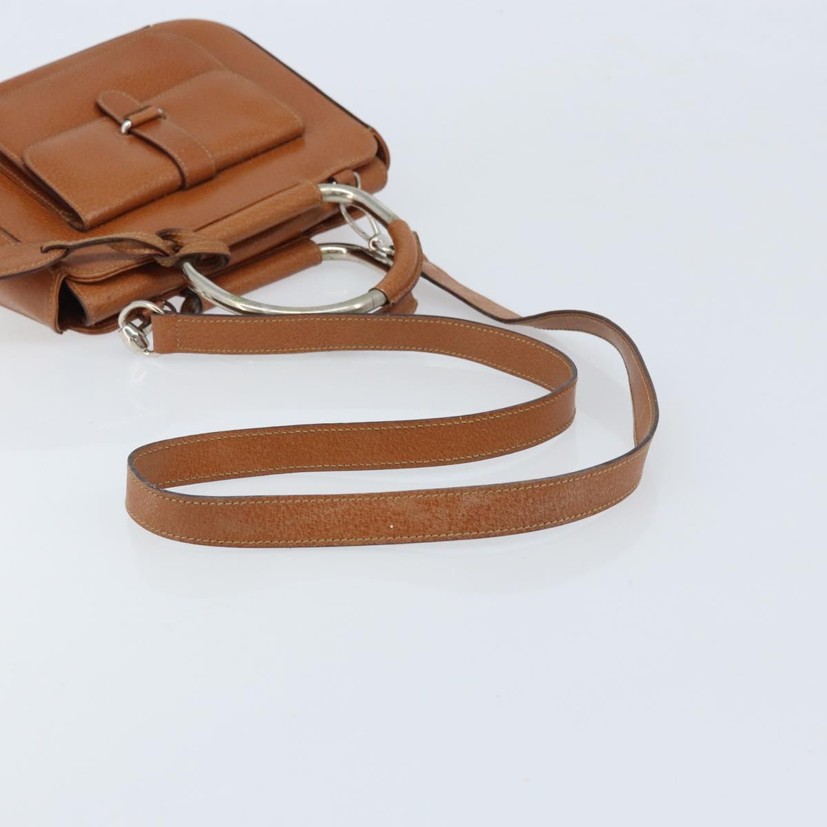 GUCCI Hand Bag Leather 2way Brown Silver Auth bs33707