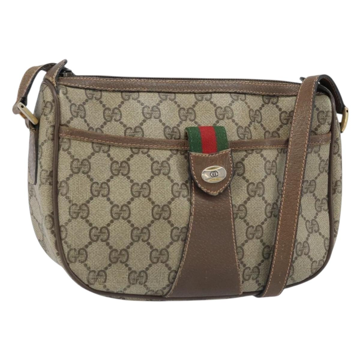 GUCCI GG Supreme Web Sherry Line Bag PVC Beige Gold 89 02 032 Auth bs33708