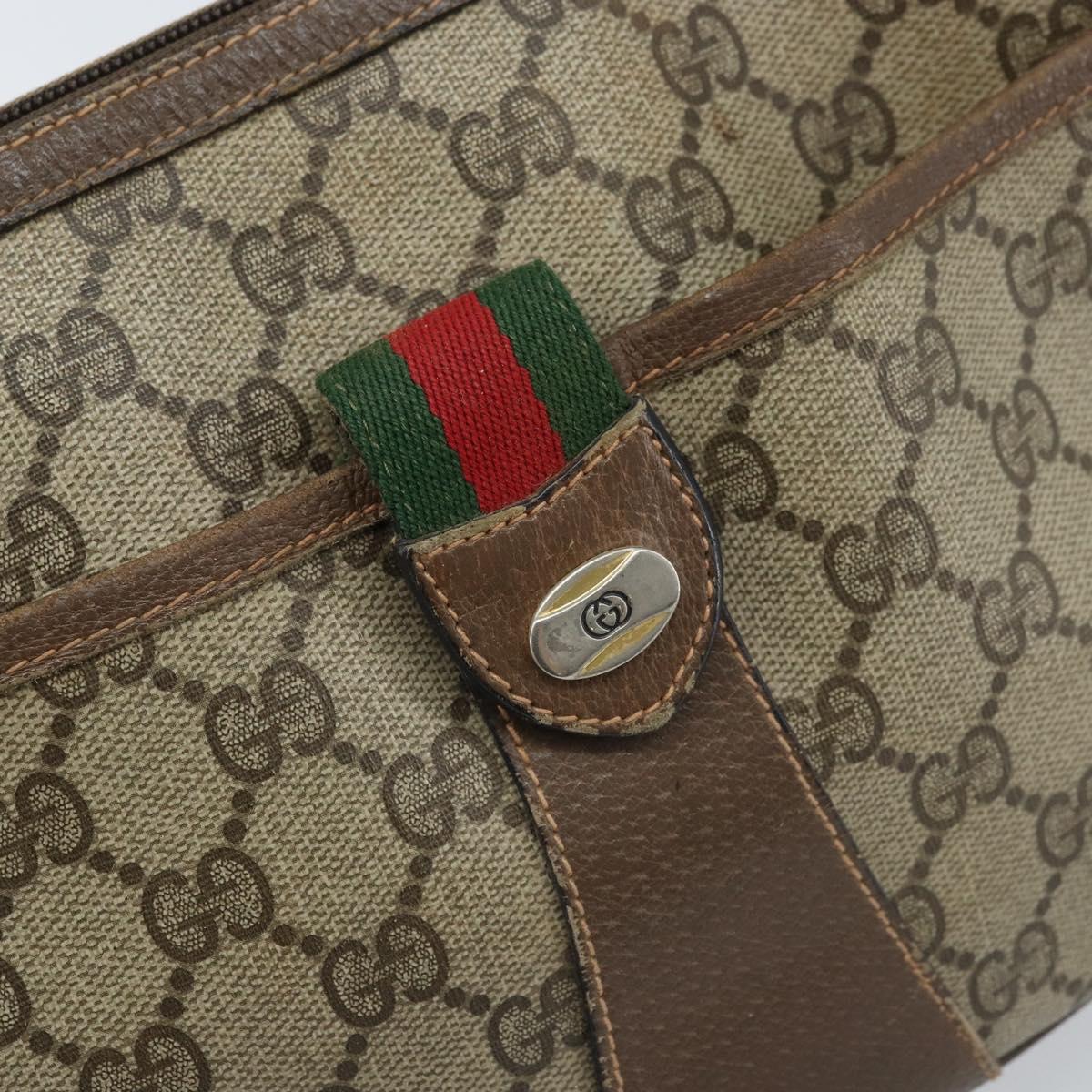 GUCCI GG Supreme Web Sherry Line Bag PVC Beige Gold 89 02 032 Auth bs33708
