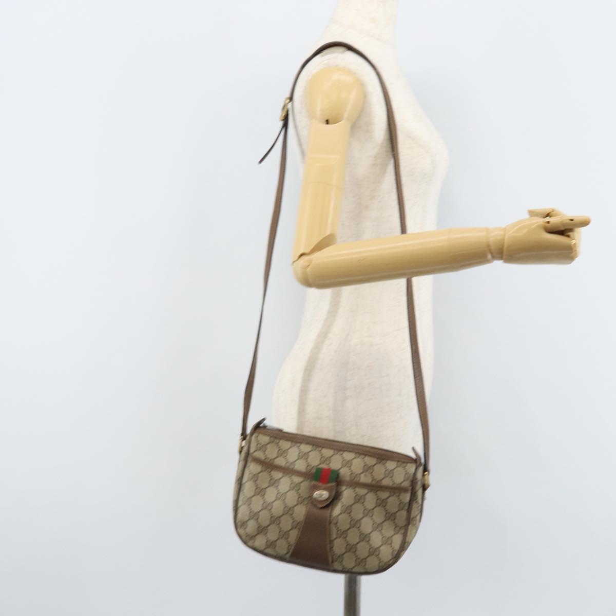GUCCI GG Supreme Web Sherry Line Bag PVC Beige Gold 89 02 032 Auth bs33708