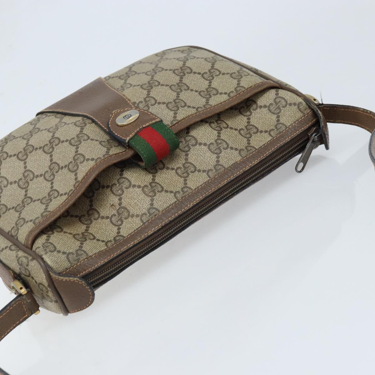 GUCCI GG Supreme Web Sherry Line Bag PVC Beige Gold 89 02 032 Auth bs33708